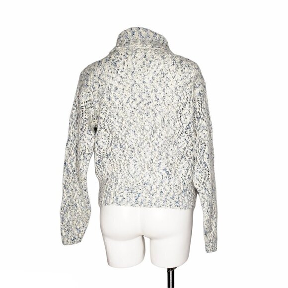 Liz Wear Vintage 90s Geometric Blue White Chunky Knit Sweater Pullover Medium - Picture 3 of 3